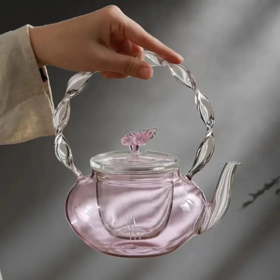 Elegant Floral Glass Teapot Infuser Set