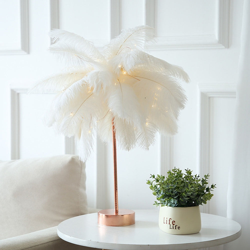 Decorative Bird Table Lamp with Soft Feather Shade