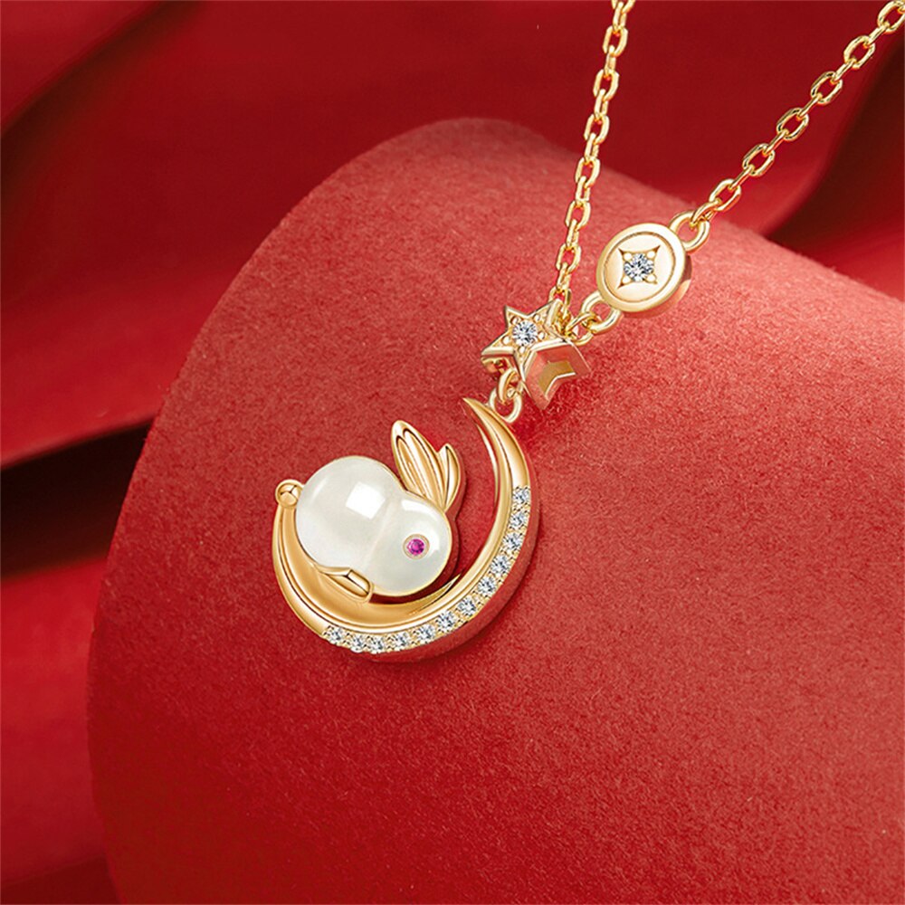 Shiny Bunny Moon Pendant Necklace
