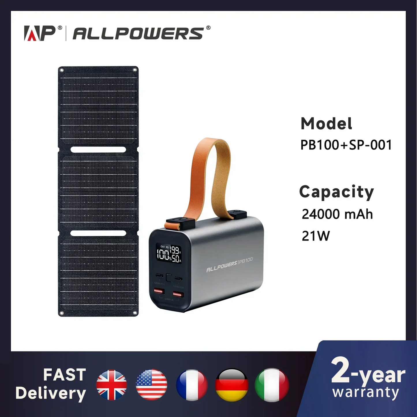 Compact Solar Power Bank 24,000mAh Portable Charger