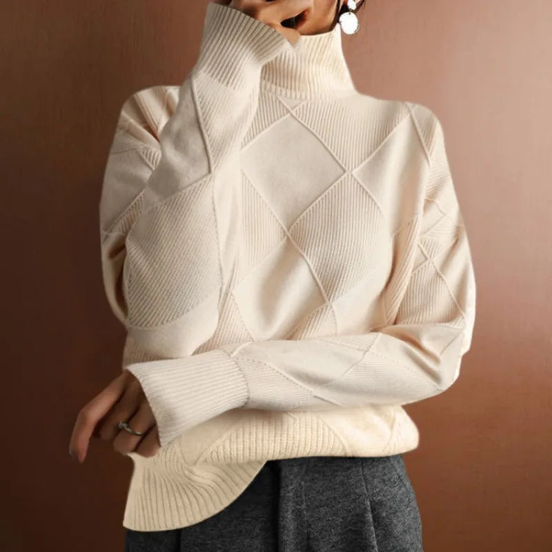 Cozy Women's Turtleneck Jumper - Soft Chunky Knit