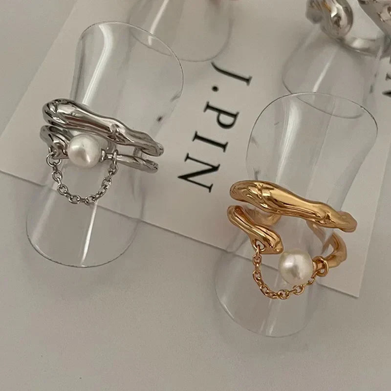 Luxurious Silver Multi Pearl Band Ring