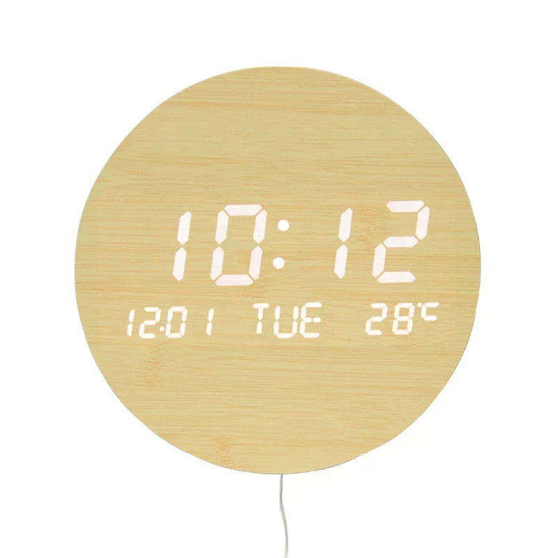 Natural Wood Alarm Clock with LED Screen