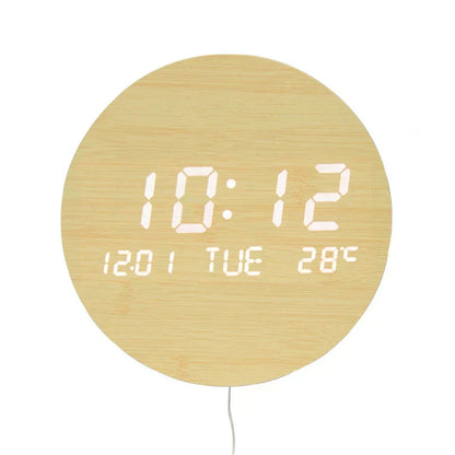 Natural Wood Alarm Clock with LED Screen