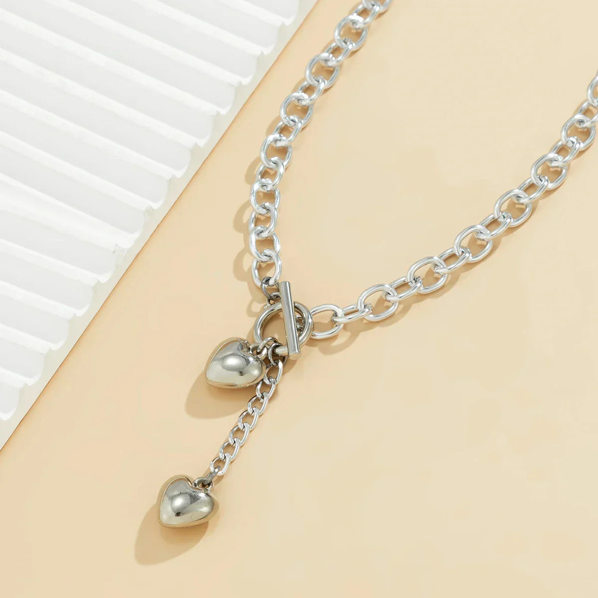 Trendy Double Heart Chain Layered Necklace Set