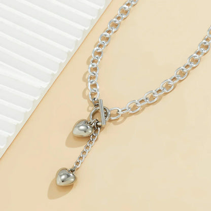 Trendy Double Heart Chain Layered Necklace Set