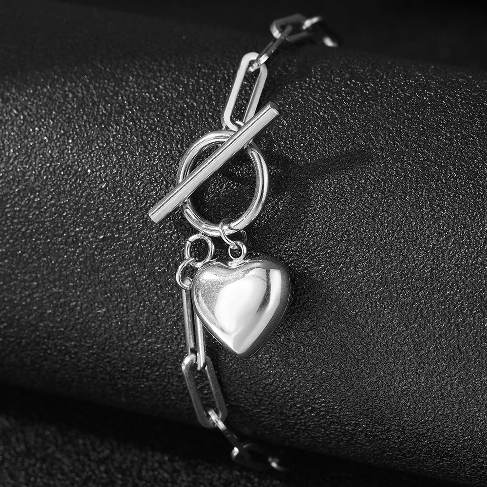 Lovely Heart Charm Paperclip Bangle