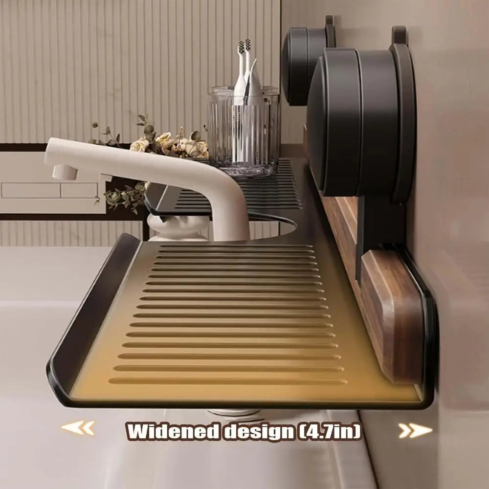 Space Saving Suction Cup Wooden Bathroom Shelf