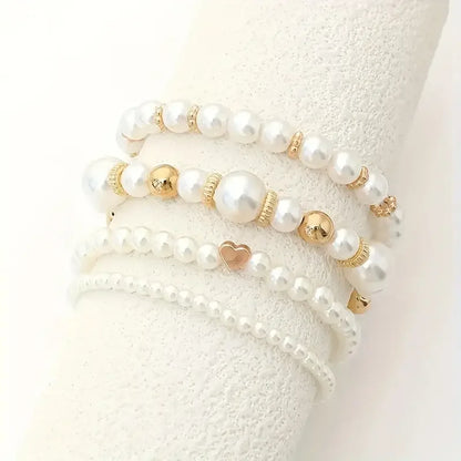 Elegant Gold Pearl Stackable Bracelet Set