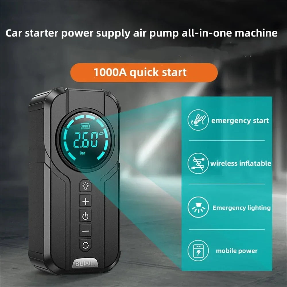 Portable Car Battery Starter Kit with Air Compressor