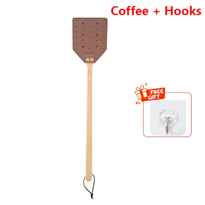 Tough Wooden Handle Leather Fly Swatter