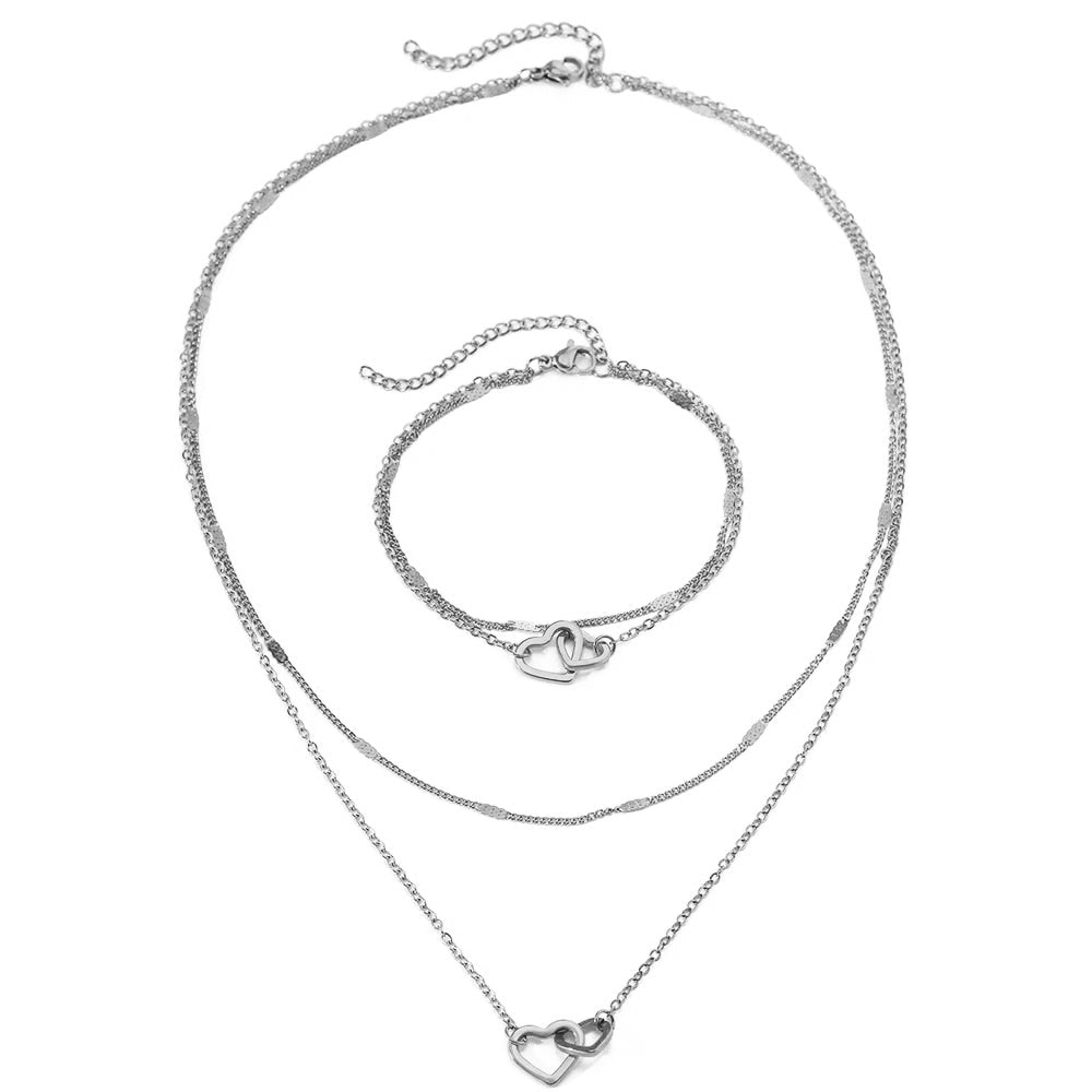 Dainty Love Chain Necklace and Bangle Set