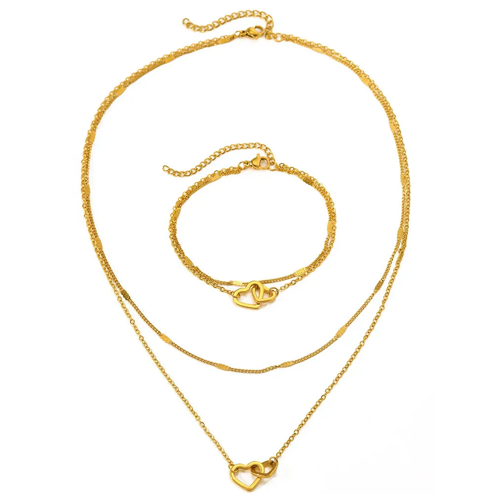 Dainty Love Chain Necklace and Bangle Set