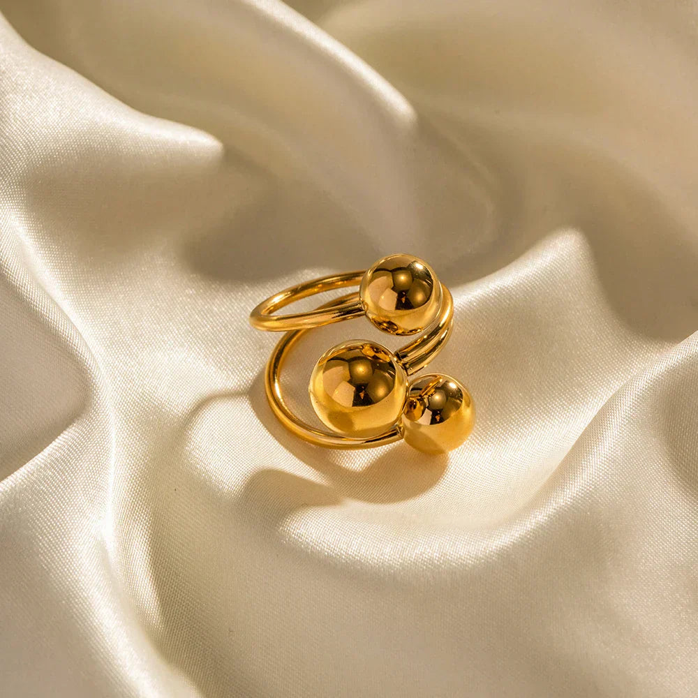 Premium 18k Gold Triple Ball Statement Ring