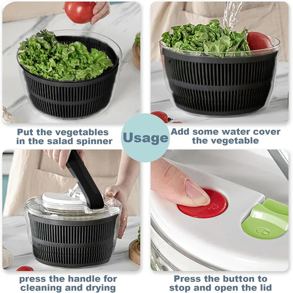 Compact Salad Spinner with Locking Lid and Stable Base