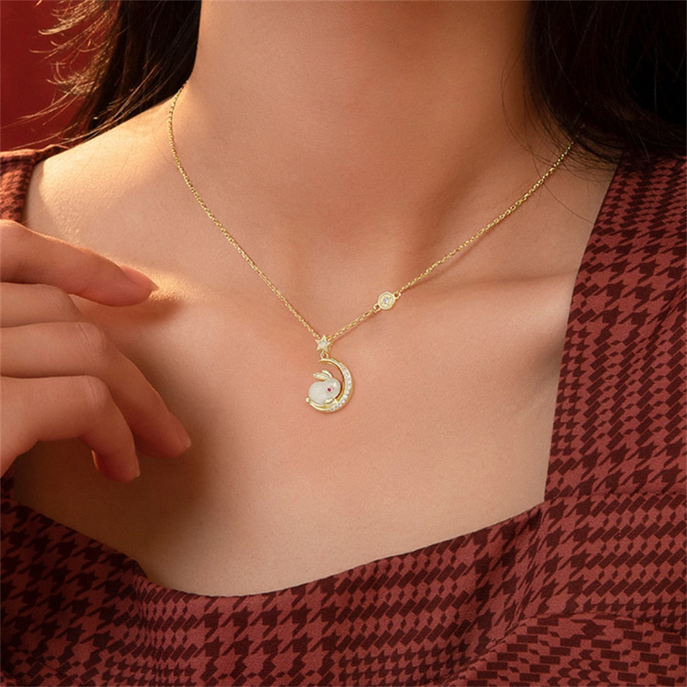 Shiny Bunny Moon Pendant Necklace