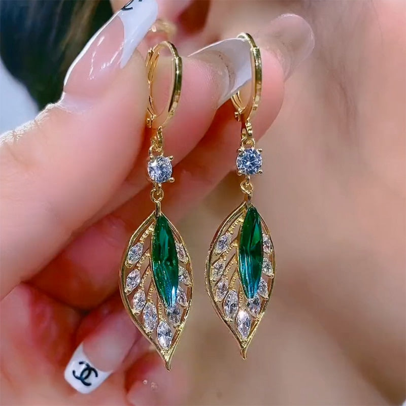 Sparkling Leaf Crystal Earrings