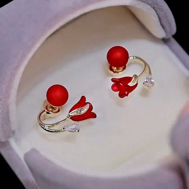 Beautiful Pink Flower Drop Zircon Earrings
