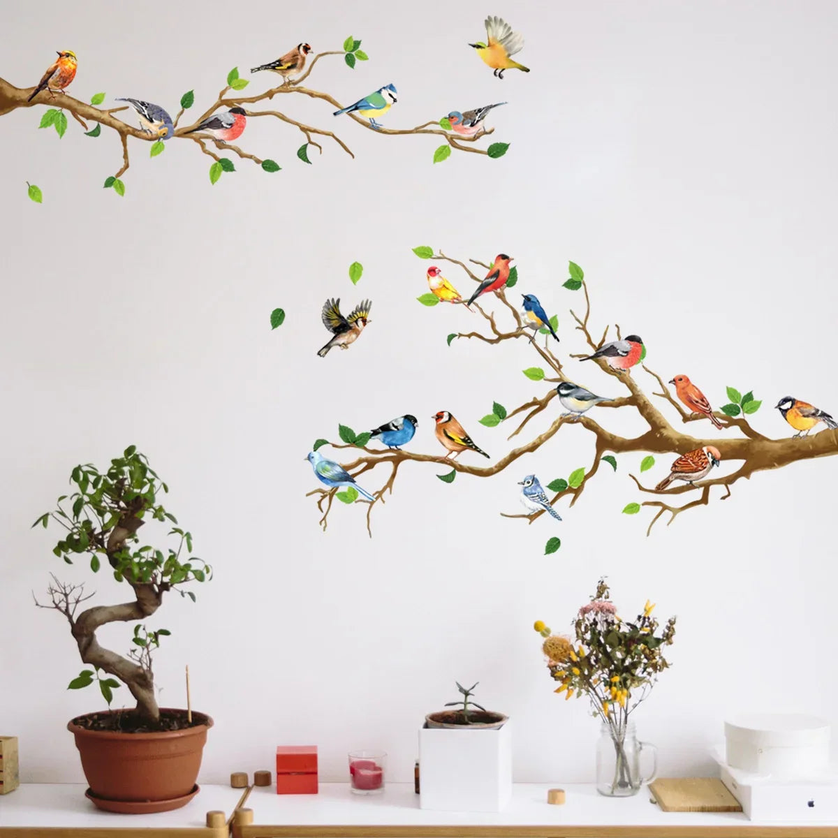 Vintage Bird Wall Decals 3D Leaf Stickers Set - Luxicro
