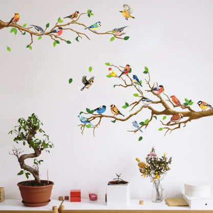 Vintage Bird Wall Decals 3D Leaf Stickers Set - Luxicro