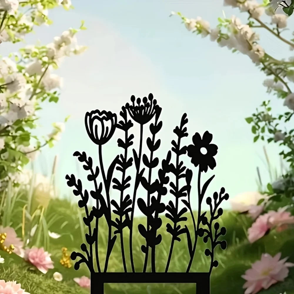 Rustic Metal Wildflower Garden Decor Stake