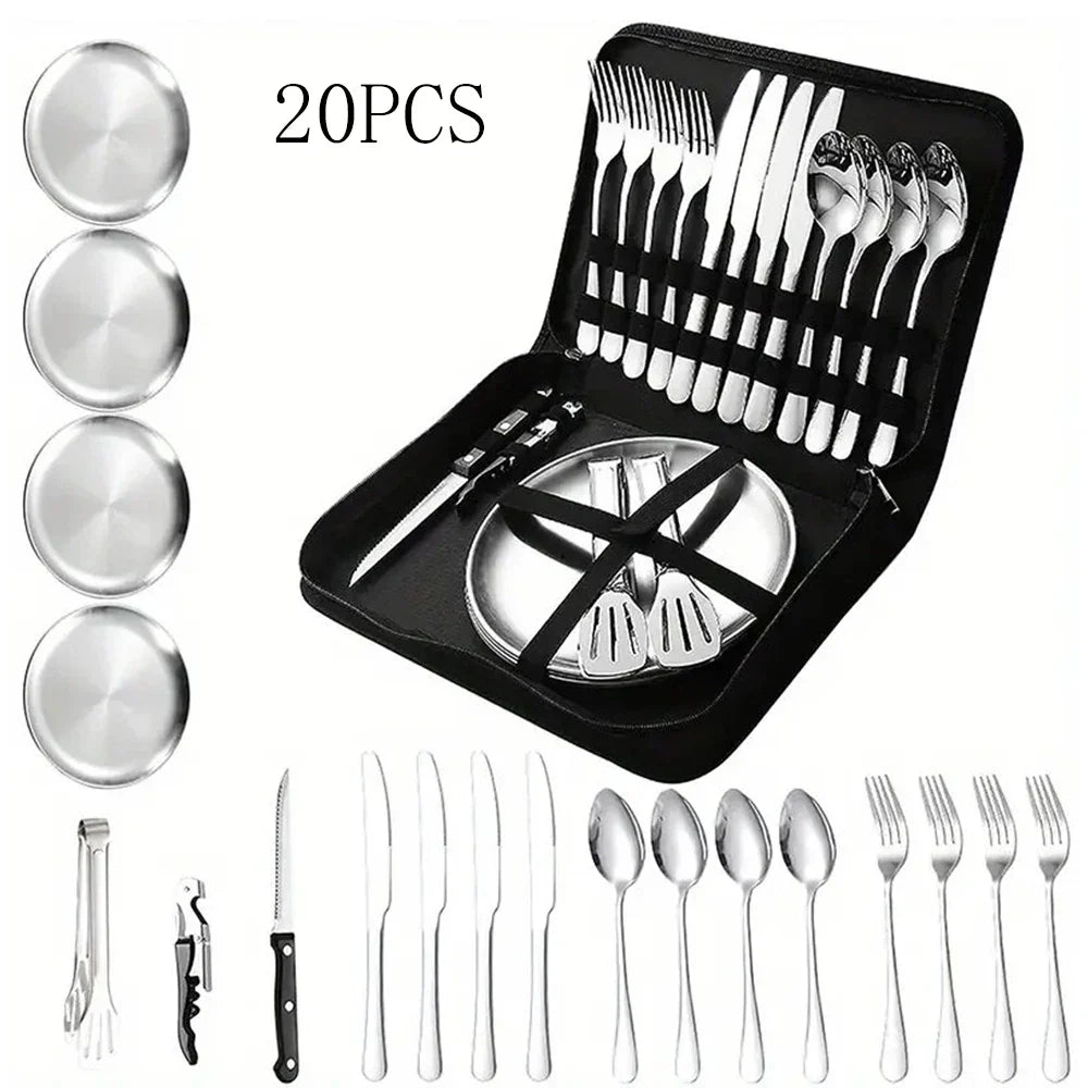 Compact Stainless Steel Camping Cookware Utensils Set