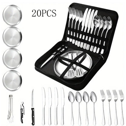 Compact Stainless Steel Camping Cookware Utensils Set