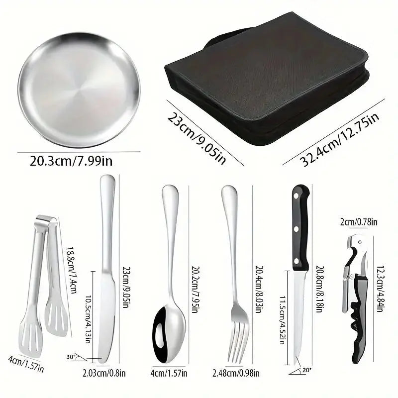 Compact Stainless Steel Camping Cookware Utensils Set