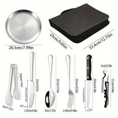 Compact Stainless Steel Camping Cookware Utensils Set
