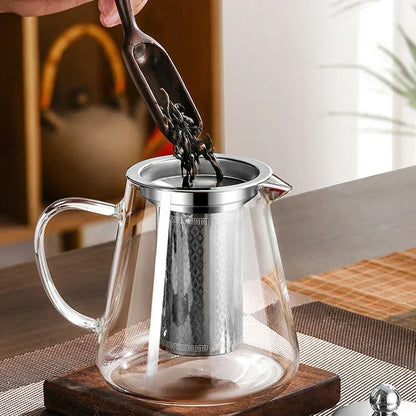 Big Thermal Glass Teapot with Metal Strainer