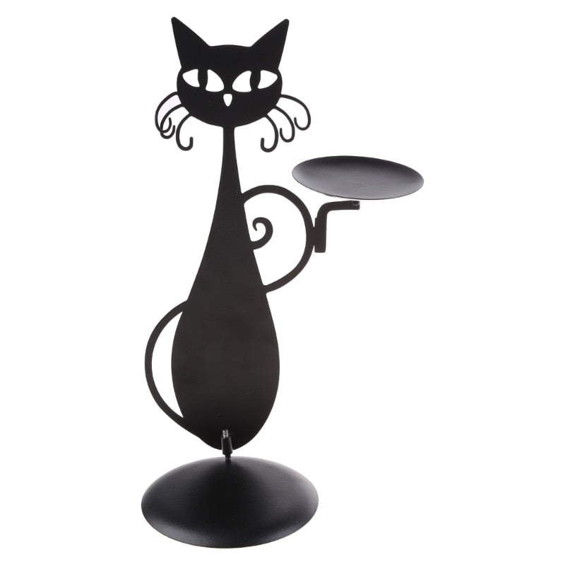 Stylish Black Kitty Figurine Candle Holder - Luxicro