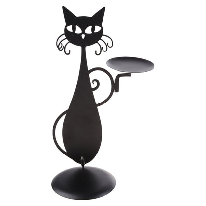 Stylish Black Kitty Figurine Candle Holder - Luxicro