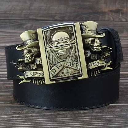 Classic Flame Lighter Embossed Leather Belt