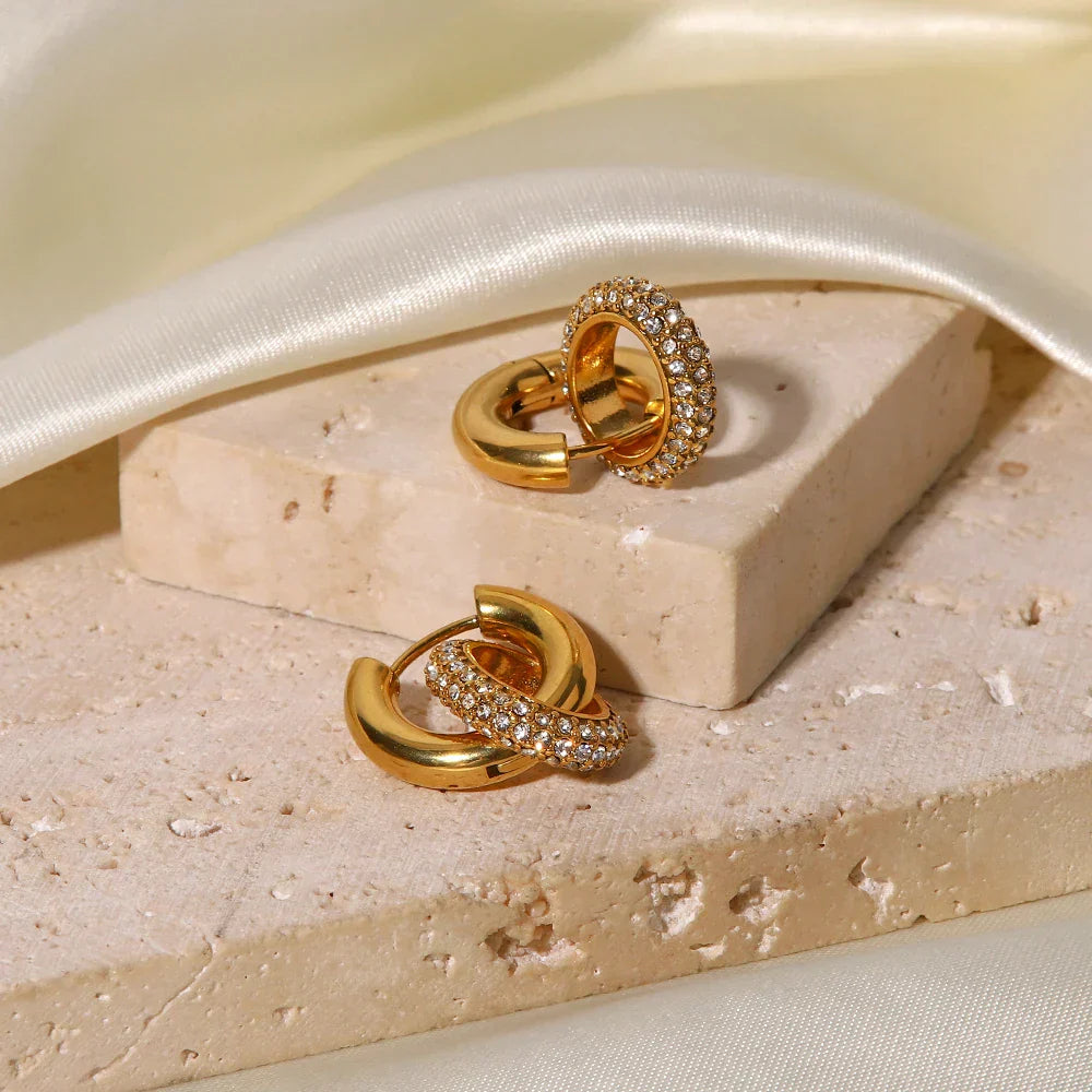 Luxurious 18k Gold Diamond Dangle Hug Earrings