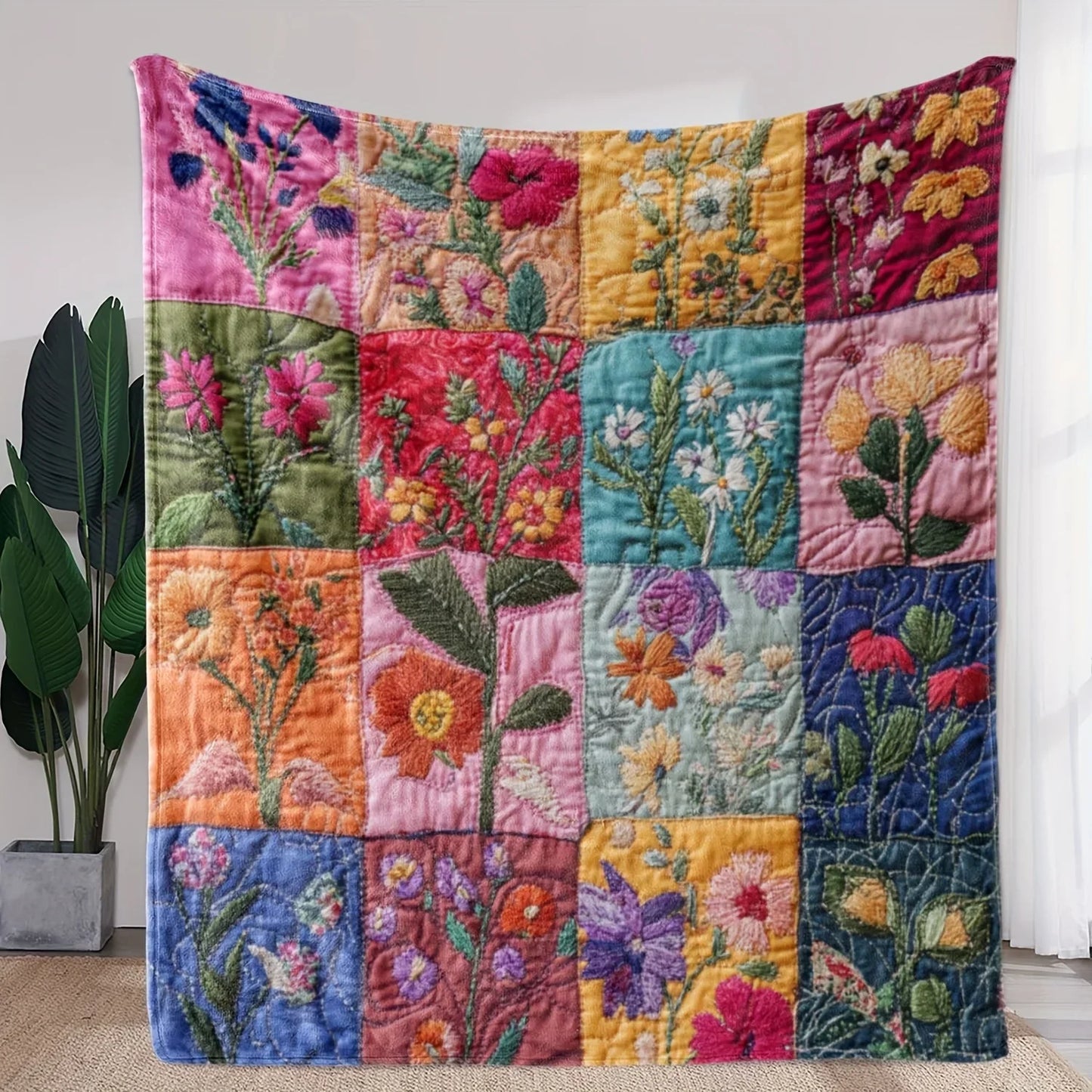 Cozy Patchwork Throw Blanket Floral Design