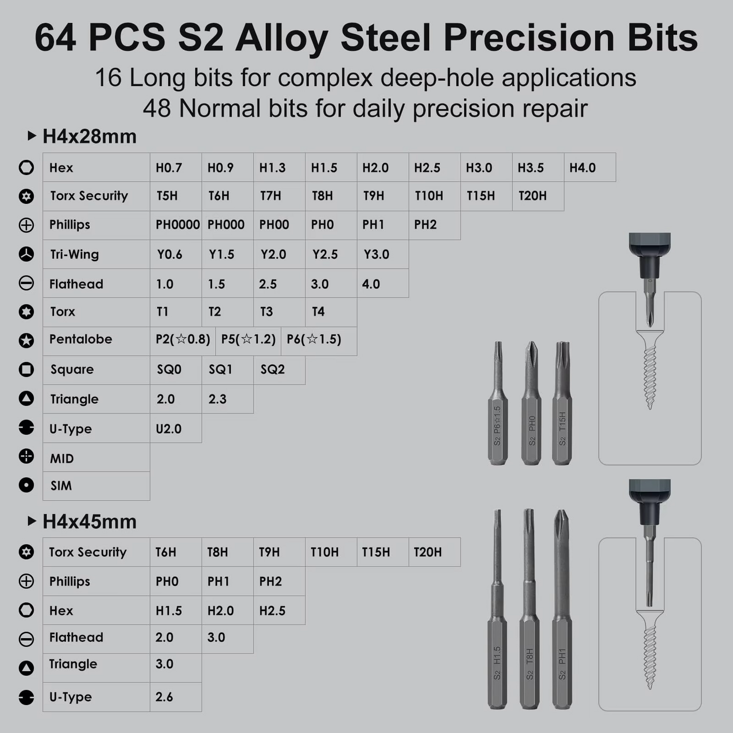 Portable Power Screwdriver Set with 64 Bits and LED