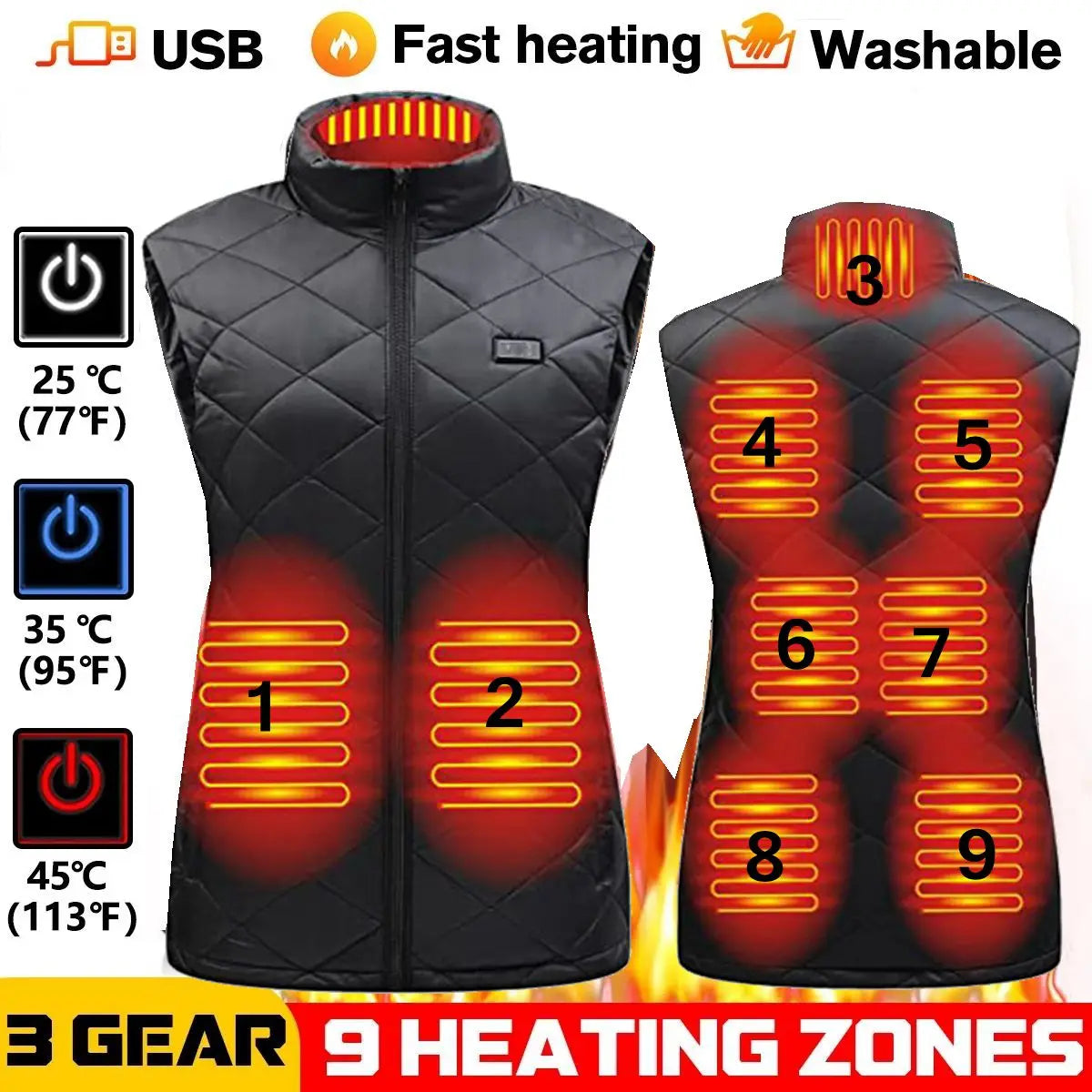 Warm Women's Heated Vest with USB Power - Luxicro