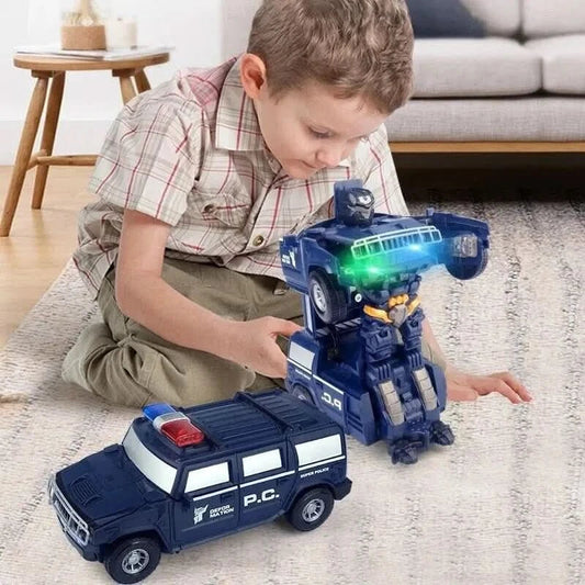 2-in-1 LED Police Car Robot Toy with Lights & Sounds - Luxicro