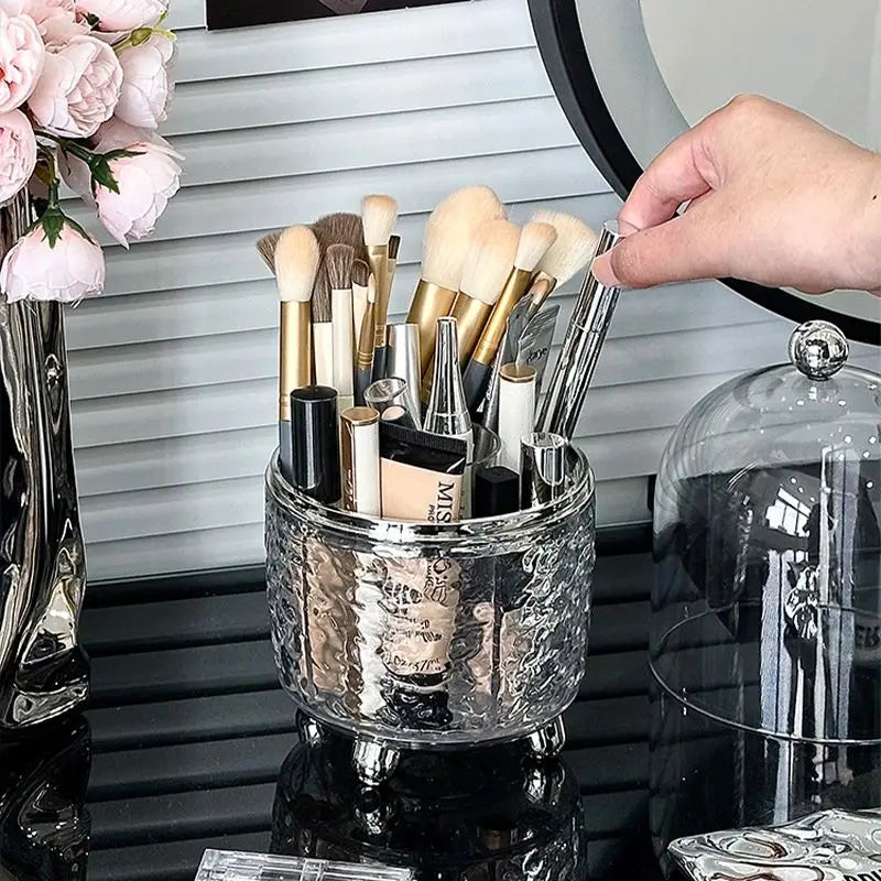 Spinning Cosmetic Organizer Box, Metallic Grey