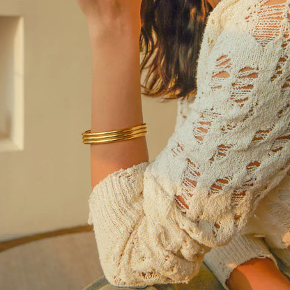 Luxury Triple RowGold Tone Cuff Bangle