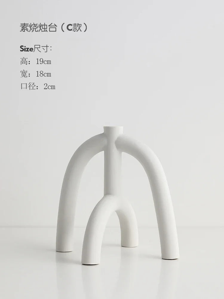 Simple White Ceramic Candle Holder Set of 3