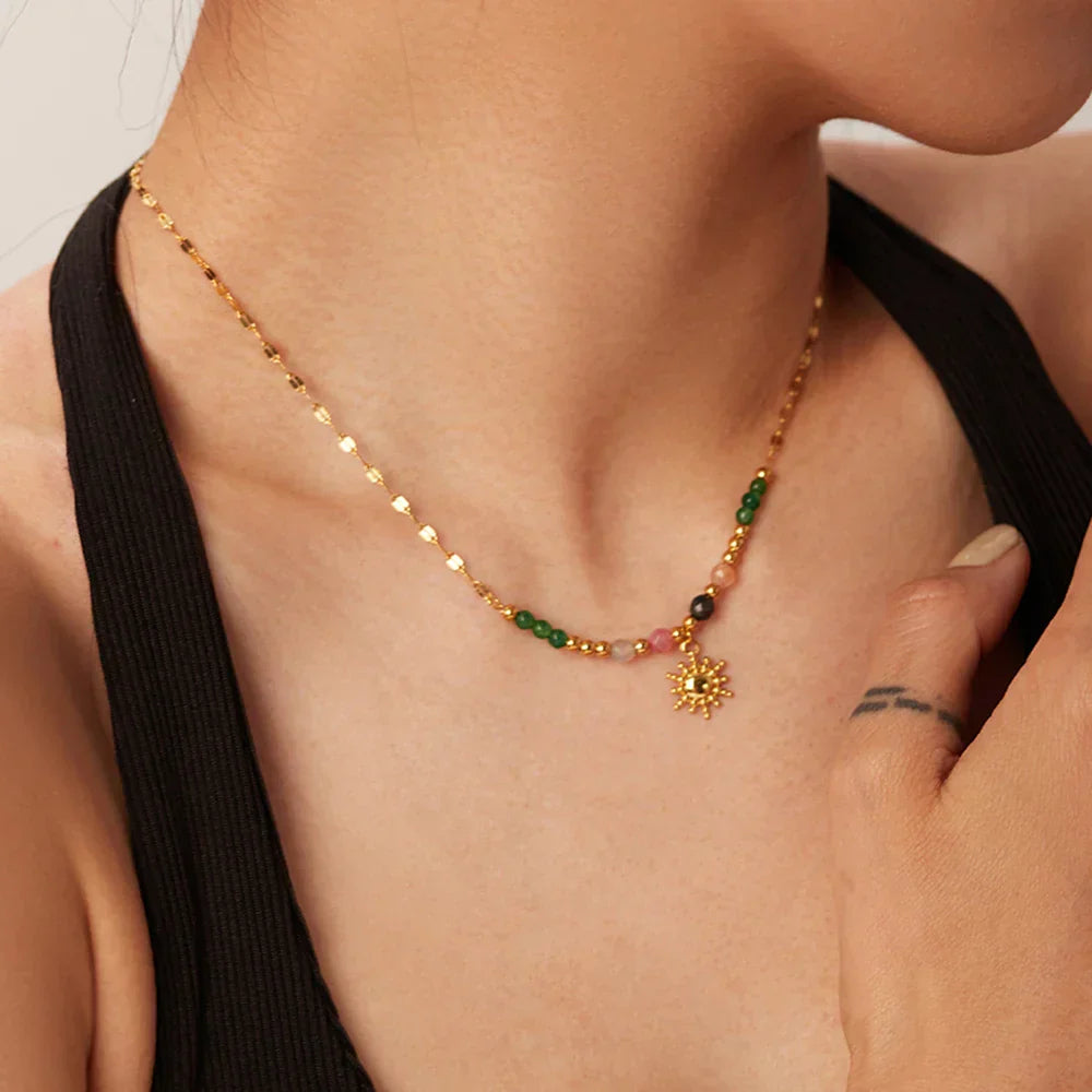 Dainty Boho Chic Sun Drop Necklace