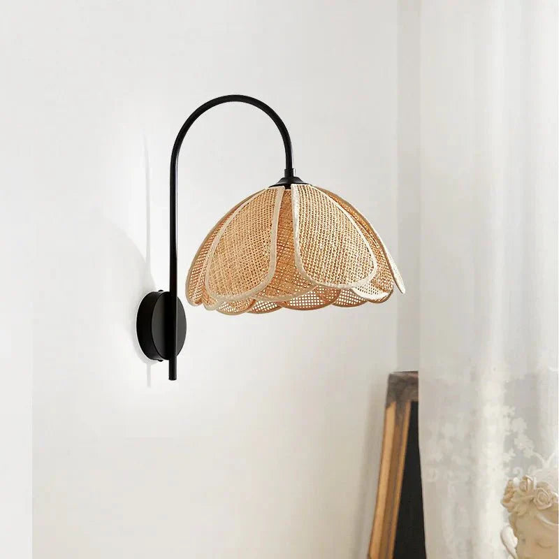 Natural Rattan Wall Light - Soft Floral Glow Lamp