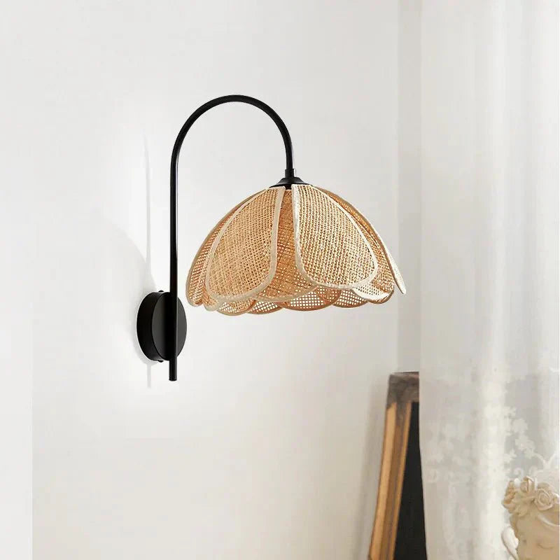 Rustic Textile Wall Light - Warm Floral Shade