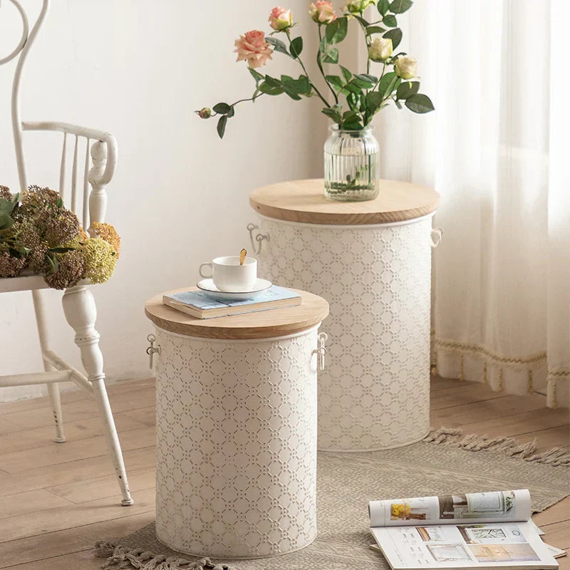 Space Saving Iron Side Table with Storage Bin