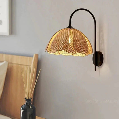 Natural Rattan Wall Light - Soft Floral Glow Lamp