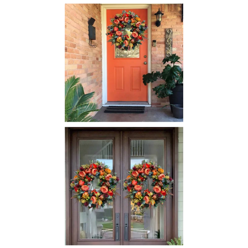 Autumn Harvest Wreath with Pinecones and Leaves