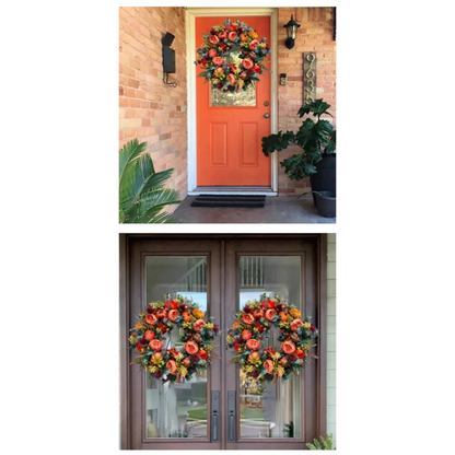 Autumn Harvest Wreath with Pinecones and Leaves