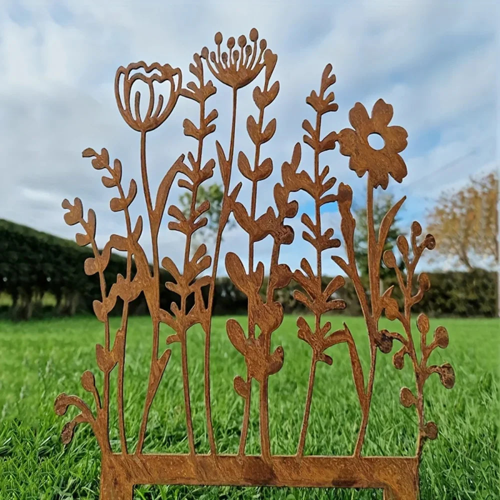 Rustic Metal Wildflower Garden Decor Stake