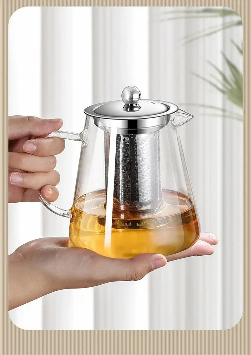 Big Thermal Glass Teapot with Metal Strainer